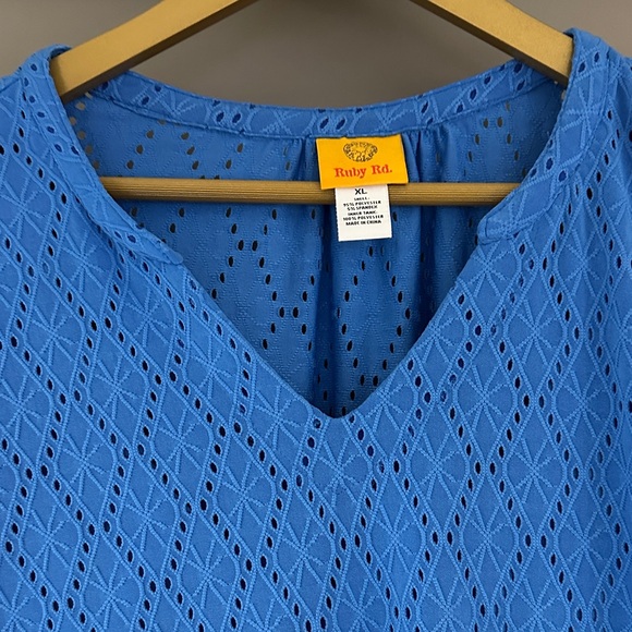 Ruby Rd. Blue Textured Blouse with Ruffle Sleeves - Picture 3 of 7